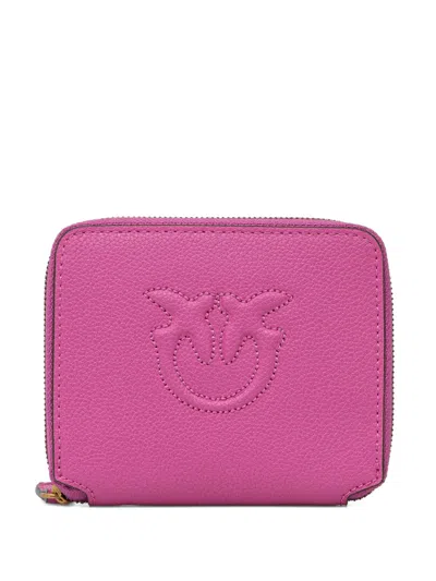 Pinko Small Square Leather Wallet In Pink