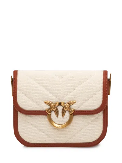 Pinko Small Square Shoulder Love Bag In Canvas And Leather