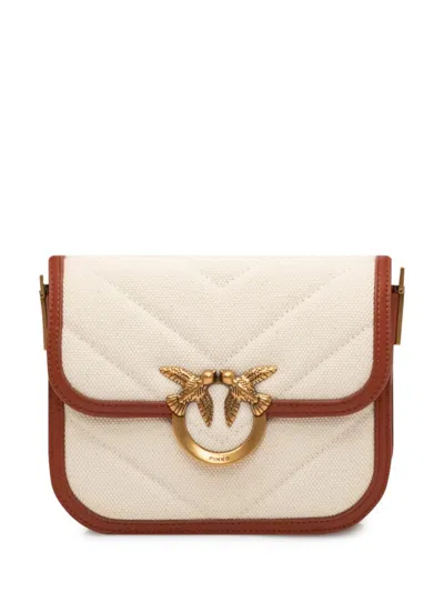 Pinko Small Square Shoulder Love Bag In Canvas And Leather