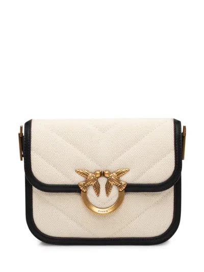 Pinko Small Square Shoulder Love Bag In Canvas And Leather