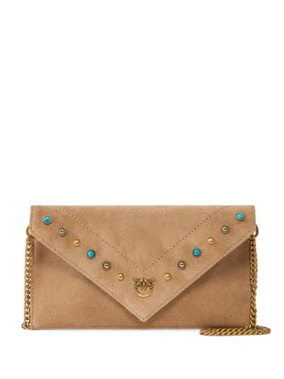Pinko Small Suede Clutch Bag In Brown