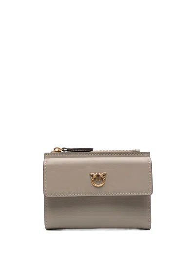 Pinko Small Wallet In Leather With Logo In Brown