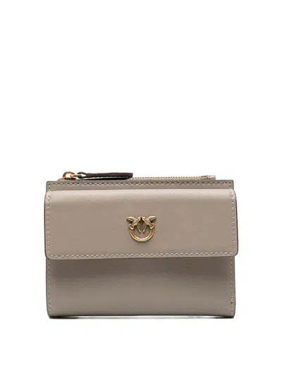 Pinko Small Wallet In Leather With Logo In Neutral