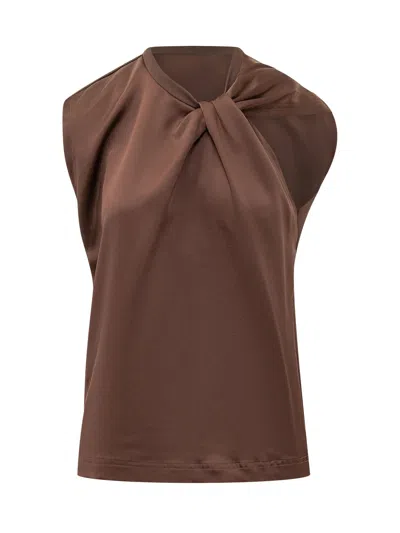 Pinko Smart Satin Blouse In Brown