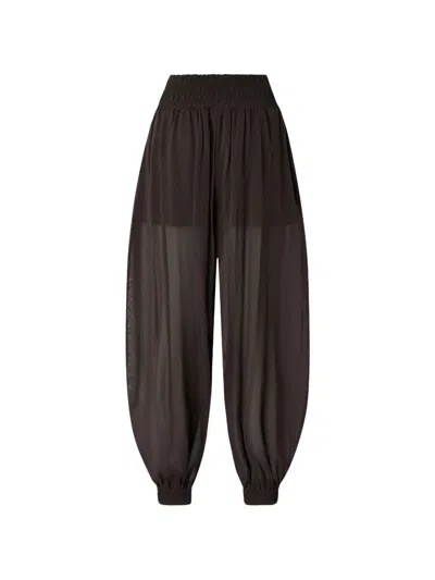 Pinko Smocked Semi-sheer Flowing Trousers In Brown