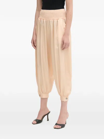 Pinko Smocked-waist Button-cuff Trousers In Neutral