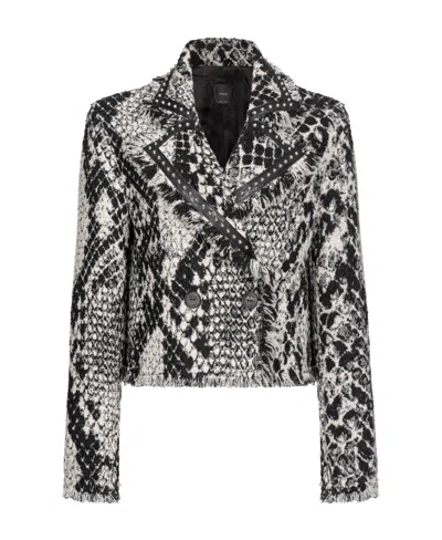 Pinko Snake-effect Jacquard Cropped Jacket In Black