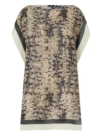 Pinko Snake-print Draped T-shirt In Brown