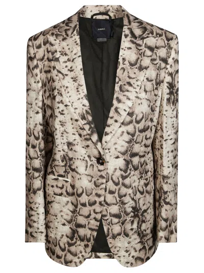 Pinko Snake Print Linen Follina Jacket In Brown