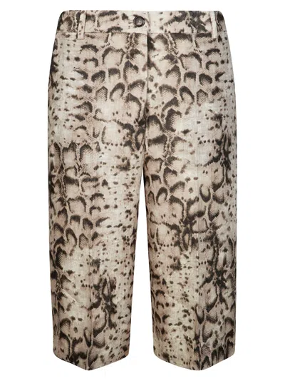 Pinko Snake Print Viscose Linen Bermuda Shorts For Women In Brown