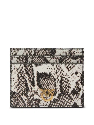 Pinko Snake-effect Love Birds Cardholder In Gray