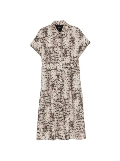 Pinko Snake-pattern Belted Midi Dress In Neutral