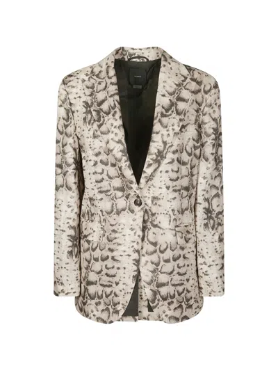Pinko Follina Tailored Snake Print Linen Jacket In Multi