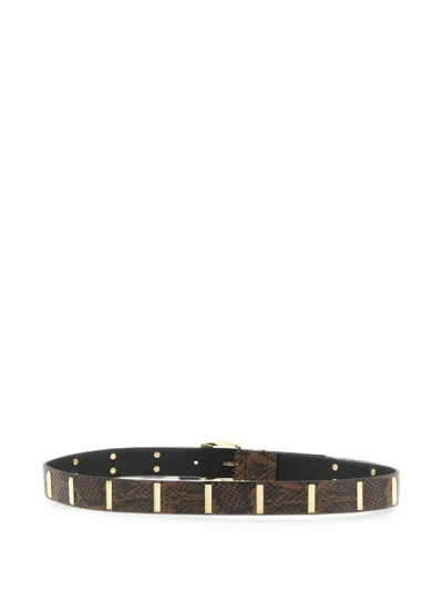 Pinko Snake-print Studded Belt In Brown