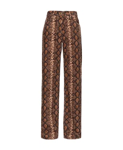Pinko Snakeskin-print Corduroy Trousers In Brown
