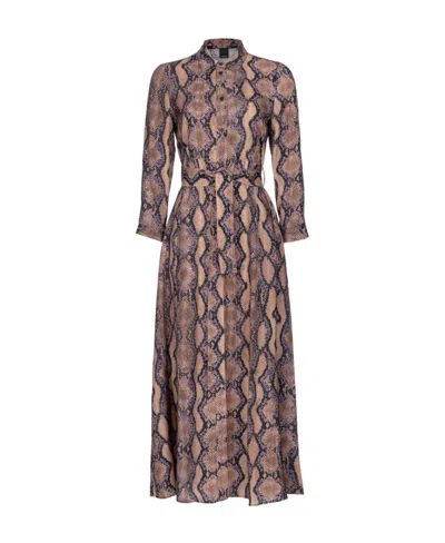 Pinko Snakeskin-print Long-sleeve Midi Dress In Brown