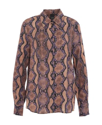 Pinko Snakeskin-print Long-sleeve Shirt In Multicolor