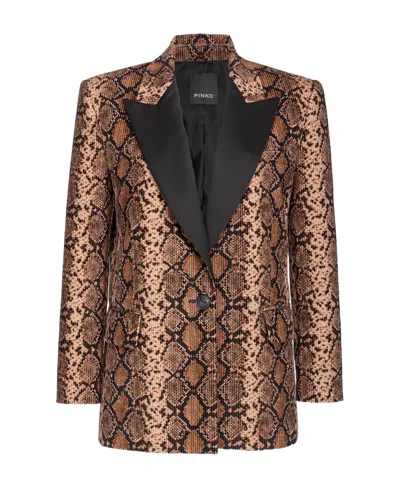 Pinko Snakeskin-print Single-breasted Blazer In Brown