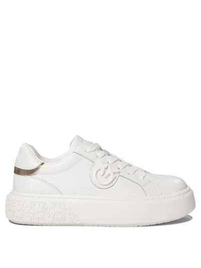 Pinko Yoko Leather Sneakers With Logo In White