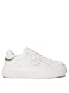Pinko Yoko 12 Leather Sneakers With Lateral Love Birds Detail In Beige