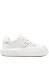 Pinko Yoko 12 Leather Sneakers With Lateral Love Birds Detail In Beige