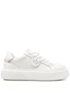 Pinko Yoko 12 Leather Sneakers With Lateral Love Birds Detail In Beige
