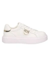 Pinko Lace-up Flatform Sneakers With Leather-effect Fabric In Bianco/platino