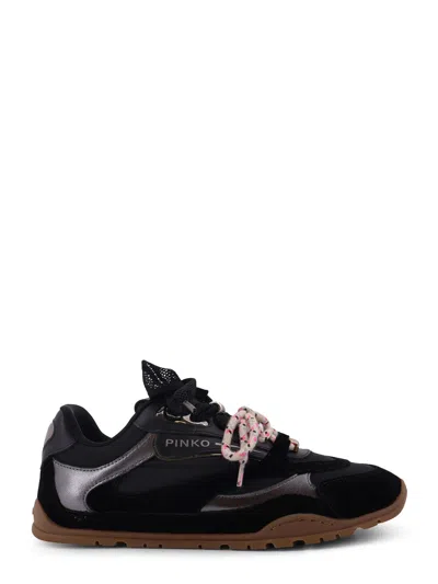 Pinko Yulia Suede Sneakers With Nylon Inserts In Black