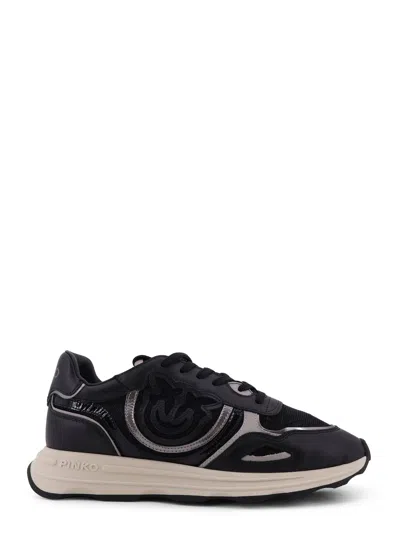 Pinko Zoe Leather Sneakers With Mesh Inserts In Black