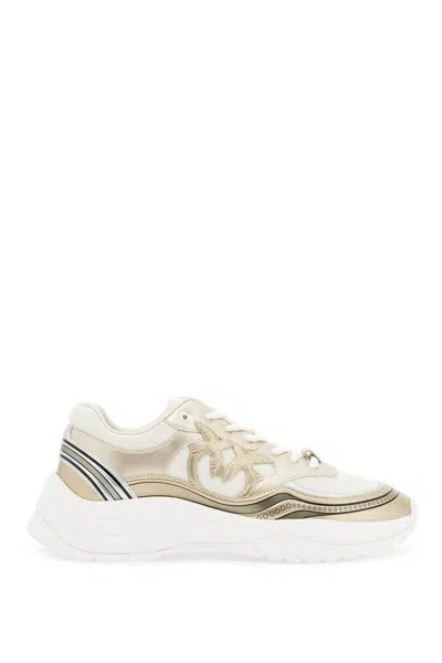 Pinko Mesh And Metallic Faux Leather Sneakers In In Gold