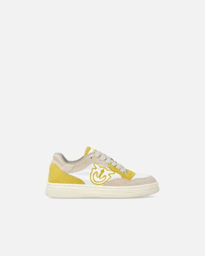 Pinko Sneakers Plates En Cuir Avec Logo Contrastant In White/lime