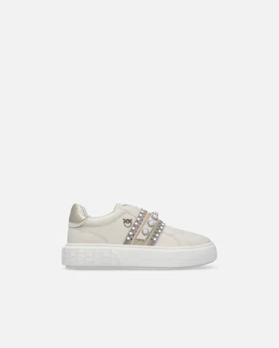 PINKO LEATHER SLIP-ON SNEAKERS WITH JEWEL BAND