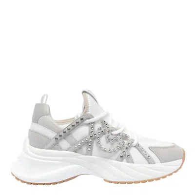 Pinko Ariel Lace-up Sneakers With Rhinestones In White