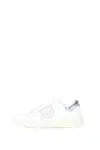 Pinko White Leather Sneakers With Metallic Accents In White