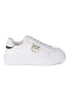 Pinko Lace-up Flatform Sneakers With Leather-effect Fabric In White