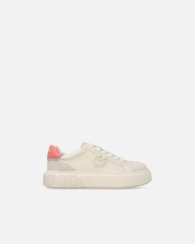 Pinko Sneakers With Platform Sole And Colored Heel In Yogurt/coral