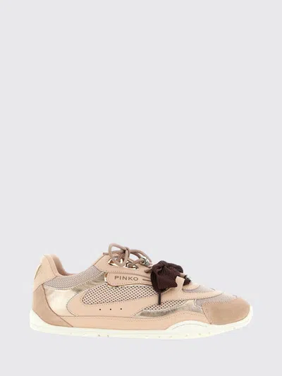 Pinko Yulia Leather And Mesh Sneakers With Two-tone Laces In Pink