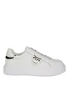 Pinko Lace-up Flatform Sneakers With Leather-effect Fabric In White