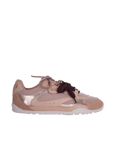 Pinko Yulia Leather And Mesh Sneakers With Two-tone Laces In Pink