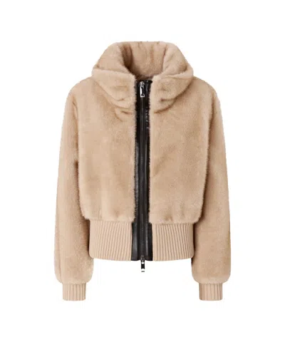 Pinko Soft Faux Fur Bomber Jacket In Brown