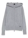 Pinko Soft Knit Zip-up Sweater With Drawstring Hood In Gray