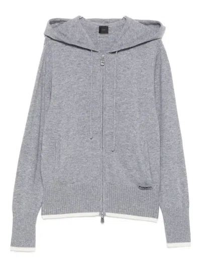 PINKO SOFT KNIT ZIP-UP SWEATER WITH DRAWSTRING HOOD