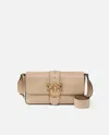 Pinko Soft Leather Love Bag Large Shoulder Bag In Beige-smoke Grey-antique Gold