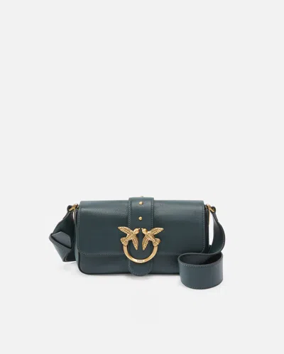 Pinko Soft Leather Mini Love Bag Shoulder Bag In Scarab Green-antique Gold