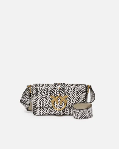 Pinko Soft Mini Love Bag Reptile Polka Dots Bag With Shoulder Strap In White/black-antique Gold