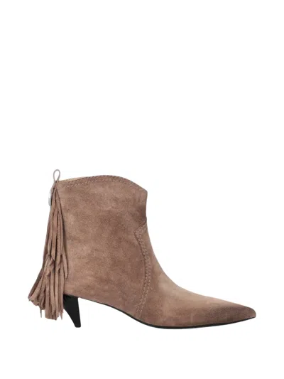 Pinko Soft Suede Ankle Boots With Playful Tassels In Brown