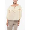 Pinko Solid Color Cotton And Silk Bones Blouse With Ruffles