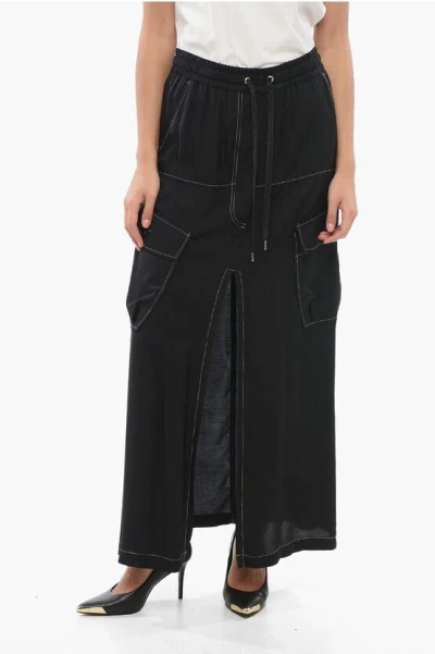 Pinko Solid Color Gulp Cargo Skirt With Frontal Split And Visible In Black