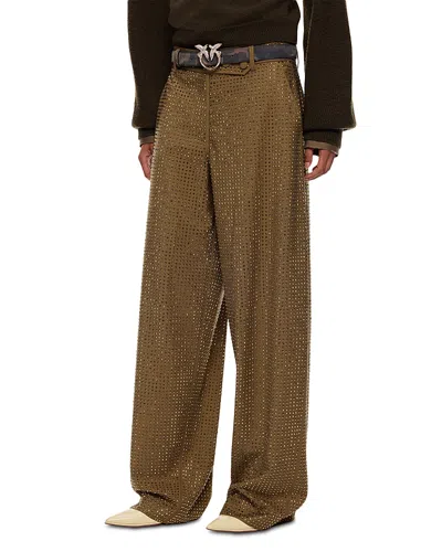 Pinko Solopaca Embellished Wide Leg Pants In Brown
