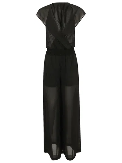 Pinko Sophisticated Sheer Voile Jumpsuit With Butterfly Sleeves In Black